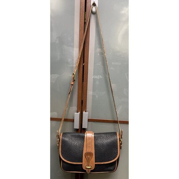 Dooney Bourke Vintage Equestrian AWL Leather Black & Tan Shoulder Bag Crossbody - Picture 2 of 16